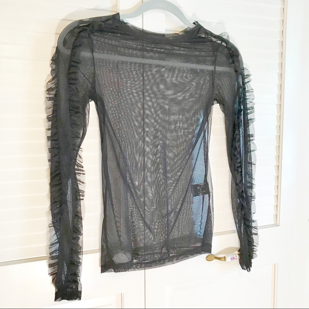 Free People Mesh Top with Ruffle Sleeves